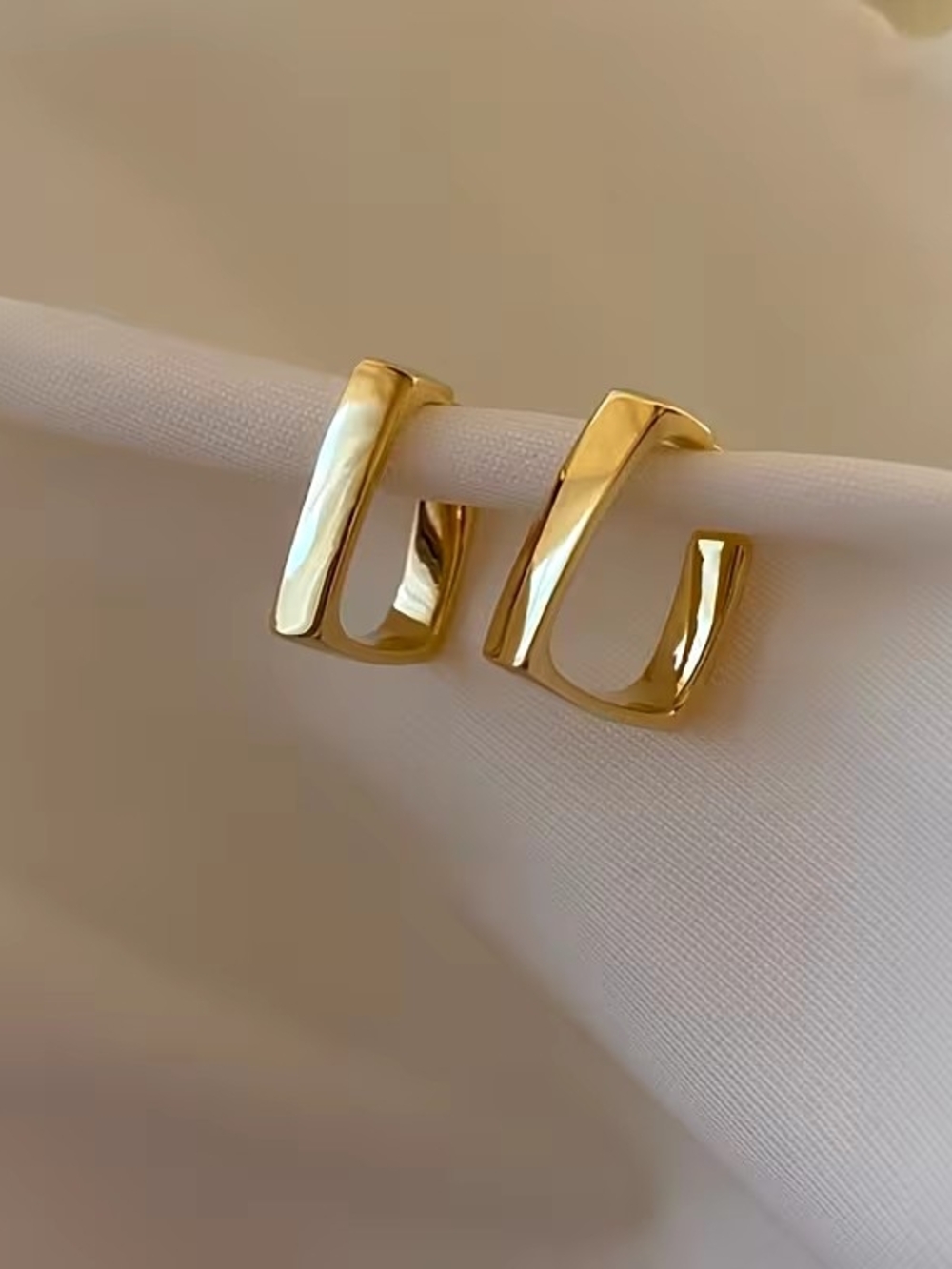 Gold Rectangular Classic Open Hoop Earrings - Minimalist Women Jewelry